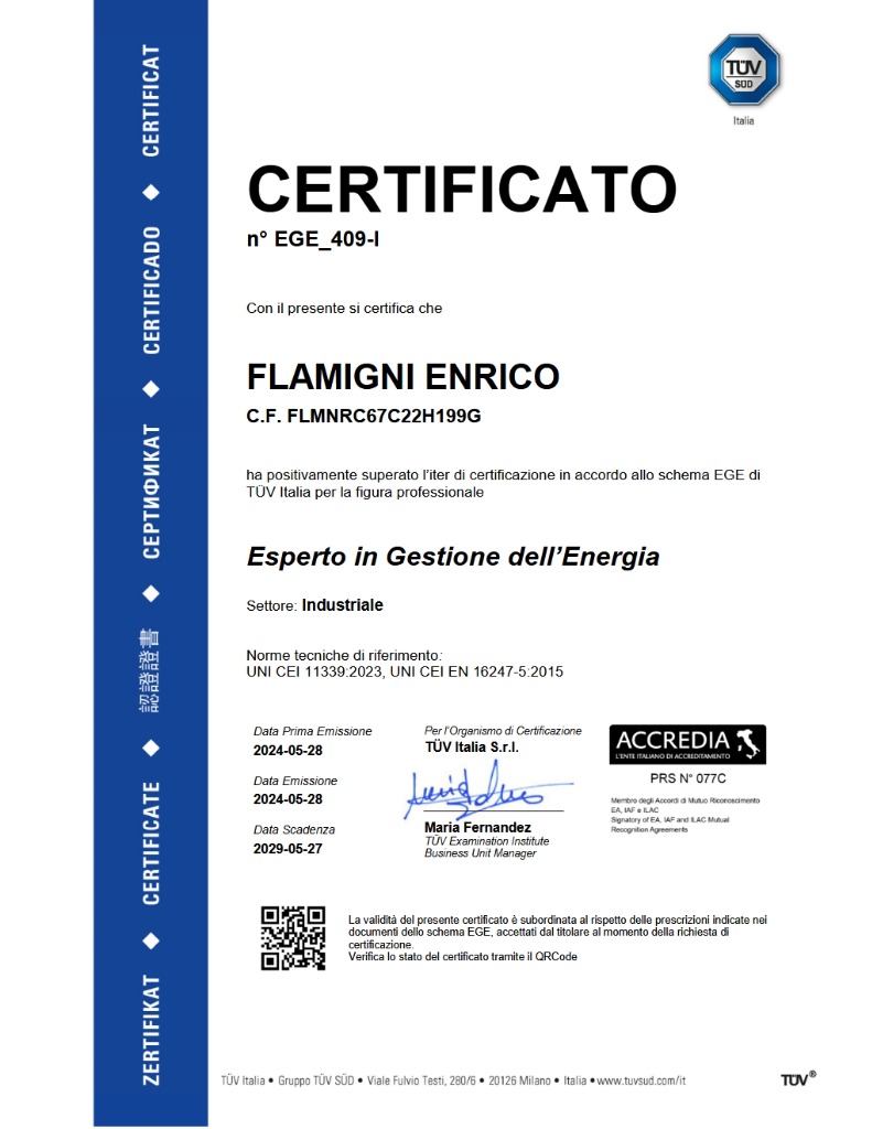 Certificato EGE TÜV Italia - Ing. Enrico Flamigni